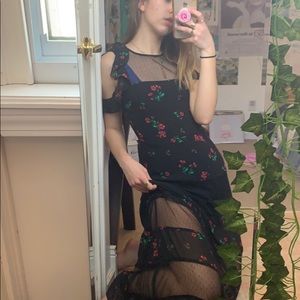 long black mesh and flower dress